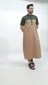 The Hamza Baju Koko Gamis Jubah Muslim Remaja Santri Pria Bahan Katun Toyobo Fodu Atasan Muslim Lengan Pendek