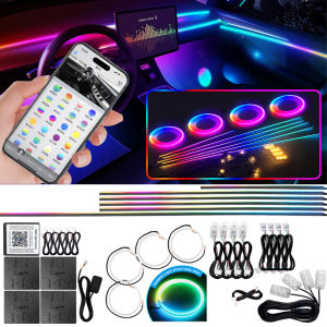 6/10/14/18/22 in 1 Led Car Ambient Light RGB 64 Colors Acrylic Strips Symphony Streamer Interior Rainbow Atmosphere Lighting Kit