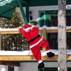 110/170CM Christmas Climbing Hanging Decor Santa Claus Plush Set Pendants Window Balcony Roof Chimney DIY Drop Decoration Gift