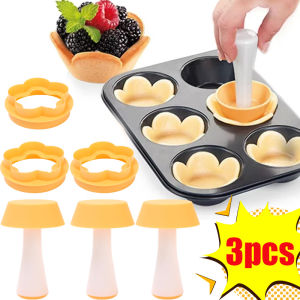 ถ้วยใส่เค้กแบบกด3ชิ้นสำหรับเครื่องมือทำขนมอบทรงกลมแม่พิมพ์คุกกี้ข้าวปั้นอบขนมและทาร์ตแม่พิมพ์โดนัทแม่พิมพ์เปลือกหอย