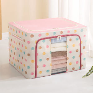 Extra Large Oxford Cloth Steel Frame Foldable Storage Box for Clothes And Blankets Home Use Socks Organizer Box Korean Style Macaron Color