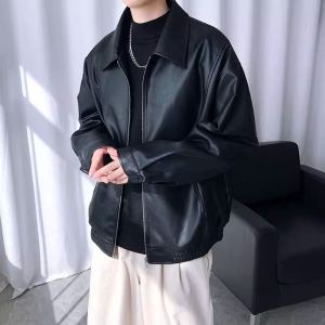 Leather Coat Male Leather Jacket Motorcycle Clothing Casual Trendy Fashion Handsome Retro Spring & Fall Black Pu Male Leather Leather Coat Clothes