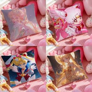 Bandai | Sailor Moon Sailor Venus Anime Plush Pillow Cover Soft Short Plush Cushion Cover For Sofa Bedroom Home Decor Gift Decoration