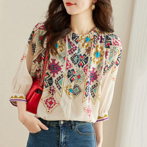Fashionable Chiffon Shirt Womens Summer New Style Spring Autumn Trendy Top Sleeveless round Neck Print Loose Fit Online Exclusive
