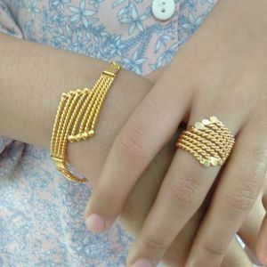 Gelang Set Cincin Wanita Tempahan Lapis Emas 24k