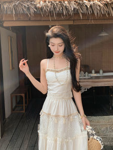 Deng Liujiu French Vintage Heavy Embroidery Apricot Strap Set Women Summer High-End Tassel Half Skirt Two-Piece Set