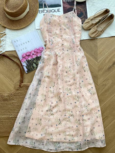 PAIBOLI | Vacation Style Sweet Floral Strap Dress Advanced Sense French Long Dress