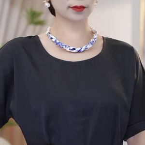 Khăn Choàng Lụa Nhỏ Từ Tính Có Thể Tháo Rời Chuỗi Hạt Ngọc Trai Kết Hợp Nhiều Lớp Thanh Lịch Đa Năng Khăn Choàng Ngọc Trai Cao Cấp