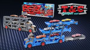 1+6 pcs Construction Truck Toy Car for Kids Boys Storage Catapult Transporter with Car Launcher & 6 Racing Car Children Birthday Toys Gifts