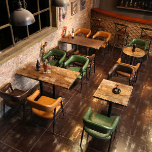 Commercial Cafe Restaurant Table And Chair Set Iron Art Vintage Milk Tea Shop BBQ Restaurant Combination Business Card Seat