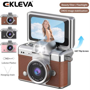 EKLEVA Retro Style Mini CCD Camera with 180° Flip Screen Neck Strap Design Portable Sports Camera for Kid Outdoor Travel Photography