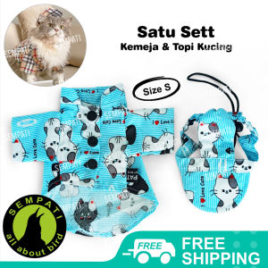 SEMPATI Baju Kemeja Kucing Plus Topi Cat Clothes Shirt Bundle Pakaian Musim Panas Kostum Hewan Peliharaan Kucing Anjing Monyet Kelinci Lucu Set Topi Kemeja Hawai Baju Pantai Kucing