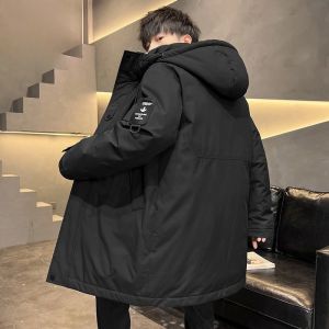 ROMON | Lormen Mens Mid-Length Thickened Winter Cotton Jacket Warm Hooded Down Cotton Coat Youthful Fashionable Polyester Fiber