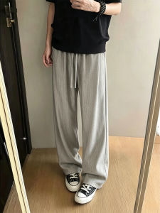 LIUBU | Pleated Stripe Drop-crotch Wide-leg Straight Trousers