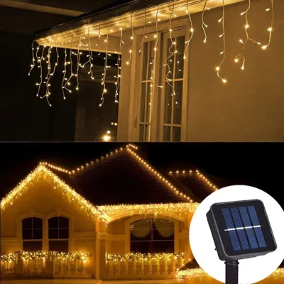 4M/8M Solar LED Icicle Fairy String Lights Birthday Curtain Lights Garland Outdoor For New Year Wedding Street Holiday Decor