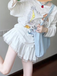 YUEZHONGWEI | Cartoon Print Long Sleeve Sun Protection T-Shirt Women Summer Thin Outer Loose Cover Shirt Air Conditioning Shirt Semi-Transparent Top