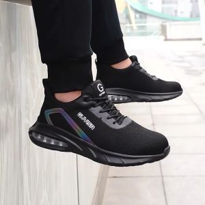 Black Air Cushion Work Shoes Men Steel Toe Shoes Safety Sneakers Anti-smash Anti-puncture Indestructible Shoes Plus Size 50
