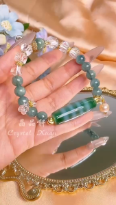 [现货] 蓝绿晶+绿玛瑙四线天珠+白水晶手串｜平衡能量 × 吉祥守护 × 灵性提升｜Blue-Green Quartz + Green Agate 4-Line Dzi + Clear Quartz Bracelet｜Balance • P