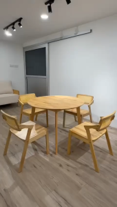 CHF INDIGO Set Meja Makan Bulat+Rattan kerusi (1 Meja + 4 Kerusi) Natural Rattan Dining Set