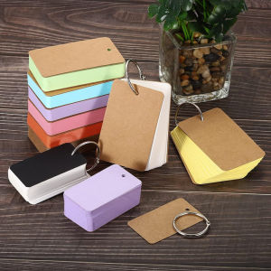 【Hot Sale】50 Pcs Multicolor Blank Index Cards with Binding Rings School Office Portable Note Cards Flash Cards Study Cards Word Cards Kraft Paper Cards DIY Cardstock