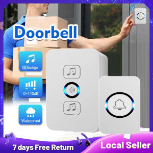 Waterproof wireless doorbell 300m range smart home door bell 32 ringtones hole free installation outdoor for home security office installation w/LED flash light doorbell wireless doorbell waterproof bell wireless waterproof home
