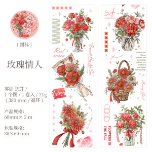 Waterproof Matte PET Journaling Tape with Bouquet Series Floral Theme DIY Scenic Decoration Collage Painting