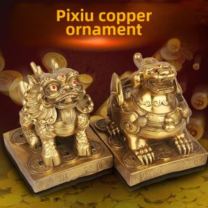 Bronze Xiu Figurines Pair for Business Opening Wealth Attraction Living Room Office Decorations Moving Gift Modern Chinese Style Animal Shape