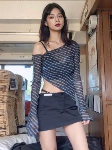 Áo Thun Tay Dài American Style Dành Cho Nữ Mùa Hè Thiết Kế Gợi Cảm Ôm Vừa Vặn Chống Nắng Lưới Chữ Áo Thun Thường Ngày