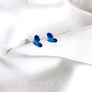 New 2025 Korean Style Butterfly Ear Cuff Plastic Non-Pierced Allergy Free Womens Fashion Jewelry Blue Sweet Minimalist