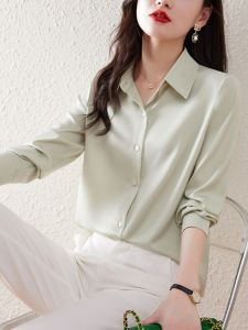 Elegant Satin Business Shirt Womens Design Spring Autumn New Style Versatile Top High Quality Korean Style Long Sleeve Polo Collar