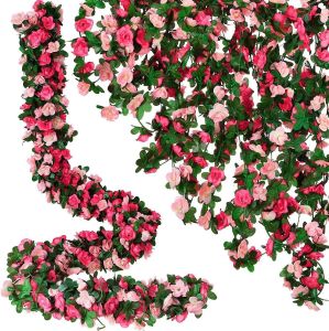 2.4M Artificial Red Rose Vine Garland for Wedding Party Home Decoration GardenOutdoor Arch Christmas Rattan DIY Fake Plants Vine