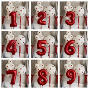 32 inch red digital aluminum foil balloon 0-9 white latex ball with love sticker for birthday party decoration photography prop
