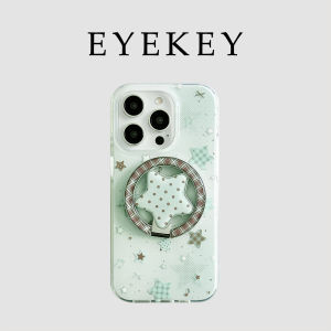 เคสโทรศัพท์แบบมีขาตั้งดูดซับแม่เหล็ก Eyekey ลายสก็อตสีเขียวมิ้นต์ ลายห้าแฉก สำหรับ Apple iPhone 16 pro Max รุ่นใหม่