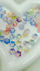 เรซิ่น ดอกไม้ มีรูตรงกลาง เปลี่ยนสี ทูโทน เคลือบโฮโลแกรม มีกลิตเตอร์ด้านใน 12mm DIY ตกแต่งชิ้นงาน