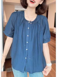 QINGNAER | Oversized French Style Casual Puff Sleeve Short Sleeve Shirt
