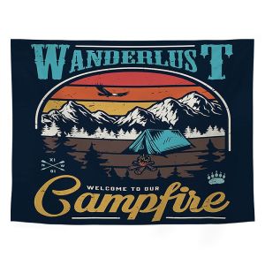 VIKAMA Retro WANDERLUST CAMPFIRE Tấm Thảm Núi Lều Chủ Đề Cắm Trại Ngoài Trời Treo Vải Trang Trí Phòng Polyester
