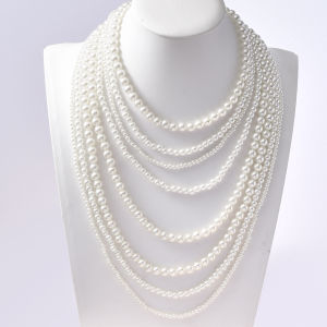 Vintage Imitation Pearl Choker Necklace Art Deco Flapper Accessories for Women White Multi-layer Imitation Pearl Necklaces
