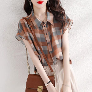 Design Unique Fashion Polo Collar Short Sleeve Chiffon Shirt