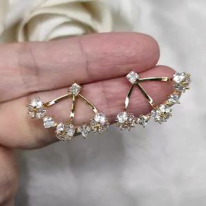 ต่างหูใส่หน้าหลัง ประดับคริสตัลแท้ ลายcrystal Round สีทอง แยกใส่ได้2สไตล์ ต่างหู เครื่องประดับ ER1722 ValueJewelry