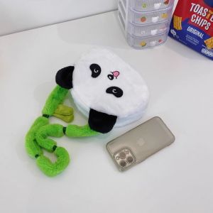 Pauls New Bamboo Panda Plush Crossbody Bag Portable Lazy Style Small Fresh Casual Hobo Bag for Women Teenagers Daily Use