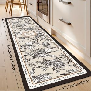 VIKAMA Vintage Floral Pattern Kitchen Mat Polyester Non-Slip Washable Runner Rug Bathroom Absorbent Mat Home Decor