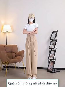 Quần ống rộng nữ lưng cao dáng suông phối dây thắt nơ xinh yêu kiều - OR242