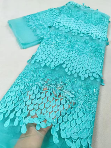 หรูหราไนจีเรียทําด้วยมือลูกปัดผ้าลูกไม้ 2025 คุณภาพสูงSequinsลูกปัดเย็บปักถักร้อยแอฟริกันลูกไม้ฝรั่งเศสผ้าสําหรับชุด