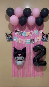 Paket Balon Dekorasi Tema Karakter Kartun Sanrio Kuromi My Melody Cinnamoroll | Set Dekorasi Warna Pink Putih Ungu Hitam | Paket Perlengkapan Pesta Ultah Anak