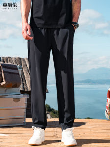 Enjeolon Mens Casual Straight Leg Pants Anti-Wrinkle Summer Business Casual Loose Commute Tapered Pants Pure Color