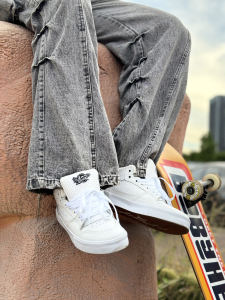 Anemus 07 Style White Litchi Pattern Leather Skate Shoes Shockproof Anti-slip Wear-resistant round Toe Casual Comfortable