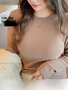 MiiOW | Áo thun nữ cổ tròn dài tay ôm vừa vặn giữ nhiệt Áo thun cotton mùa thu đông thường ngày Áo thun dài tay dày dặn