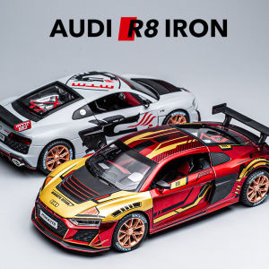 LEO 1:24 Audi R8 IRON/MTM Metal Alloy Toys Car Model Diecast Vehicle For Boys Kids Simulation Sound Light Effect Gift Hobbies Collection