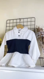 Bayi - 4 Tahun | Tzuyu - Kemeja Anak Perempuan Import - Blouse Anak Perempuan Putih Hitam Slim fit - Atasan Anak Perempuan