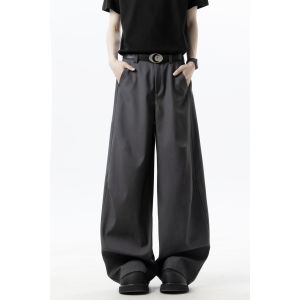 V37 American Drapey Wide Leg Mens Pants Autumn White High Street Straight Loose Casual Trousers Polyester Fiber Straight Leggings